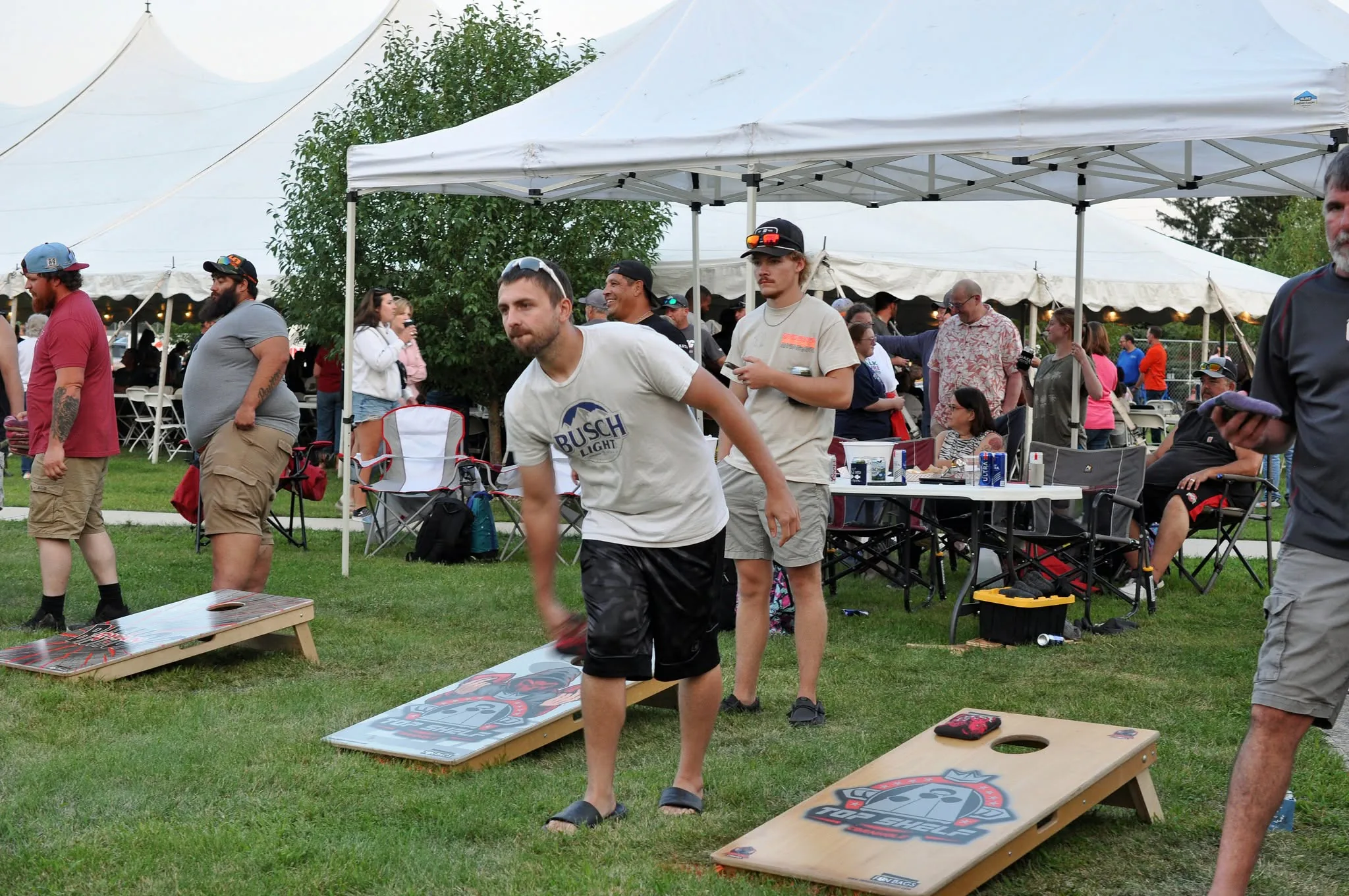 Players competing in the annual cornhole tournament